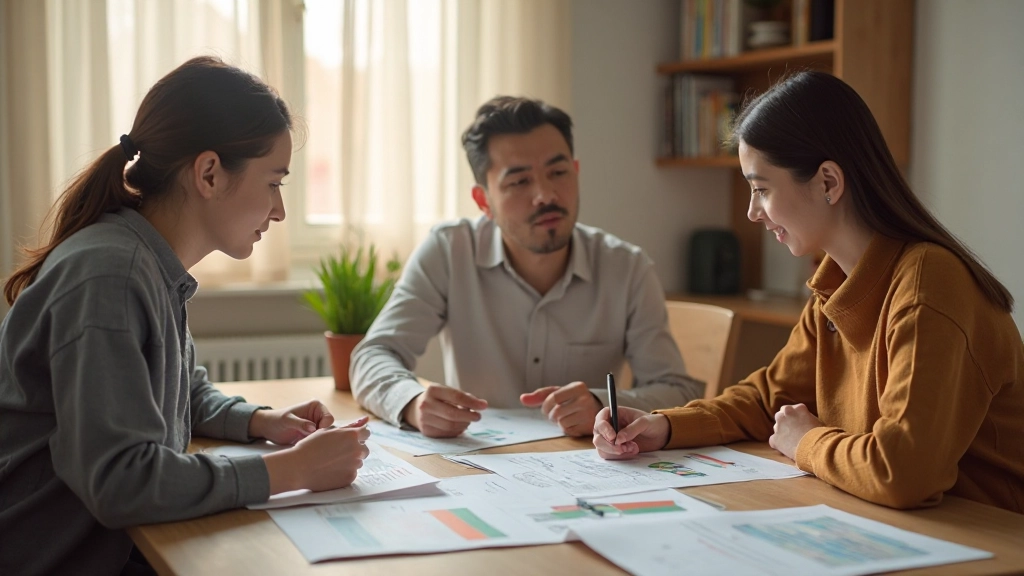 Семья, сидящая за столом и обсуждающая финансовый план