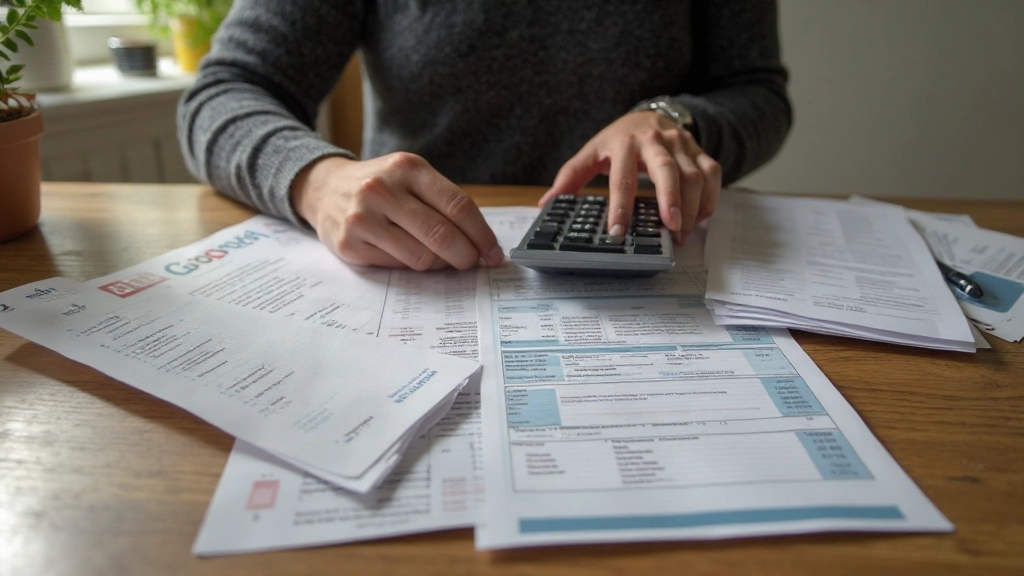 Счета за коммунальные услуги и калькулятор на столе