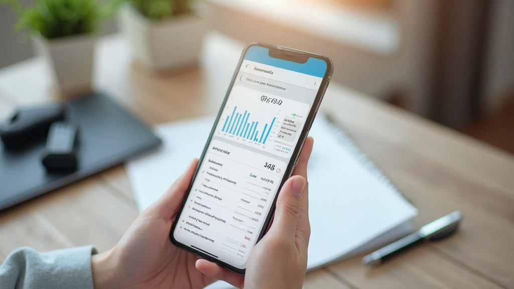 Смартфон с приложением для отслеживания расходов, таблица доходов и расходов